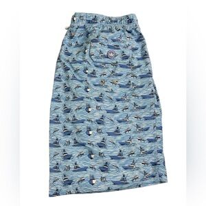 Peter Millar Seaside Collection Mesh Lined Nautical Sailboat Swim Trunks Blue L